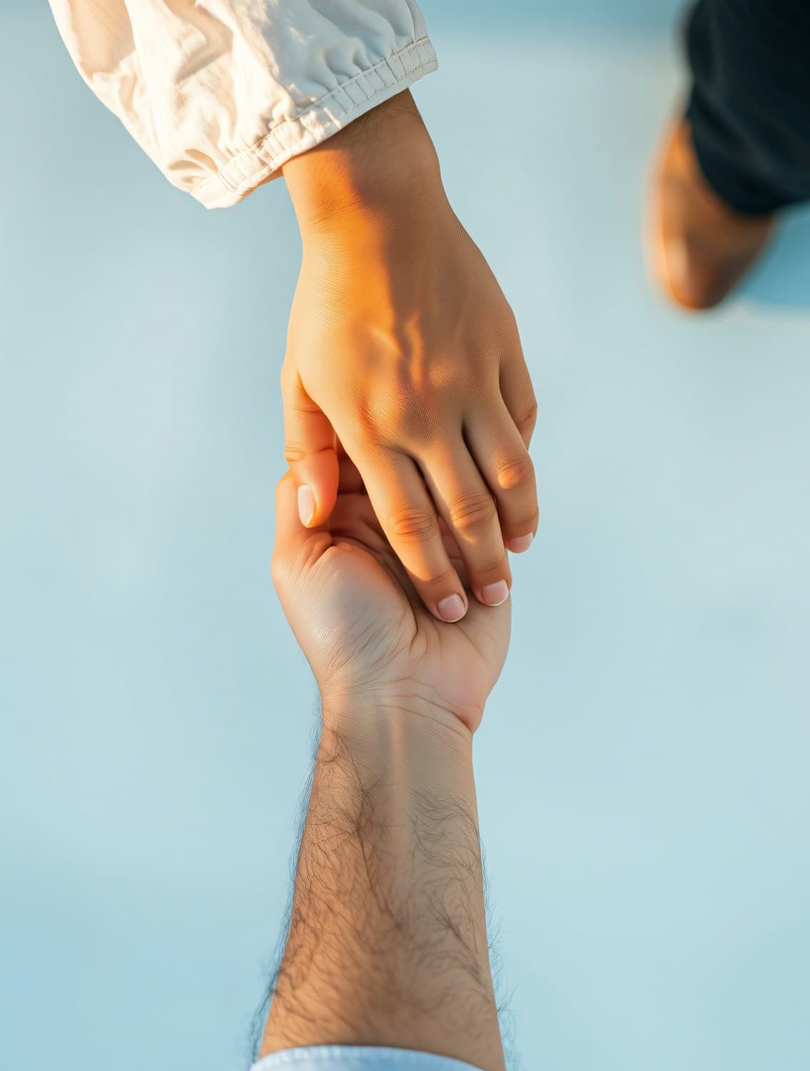 Duas mãos se segurando, em um gesto de apoio